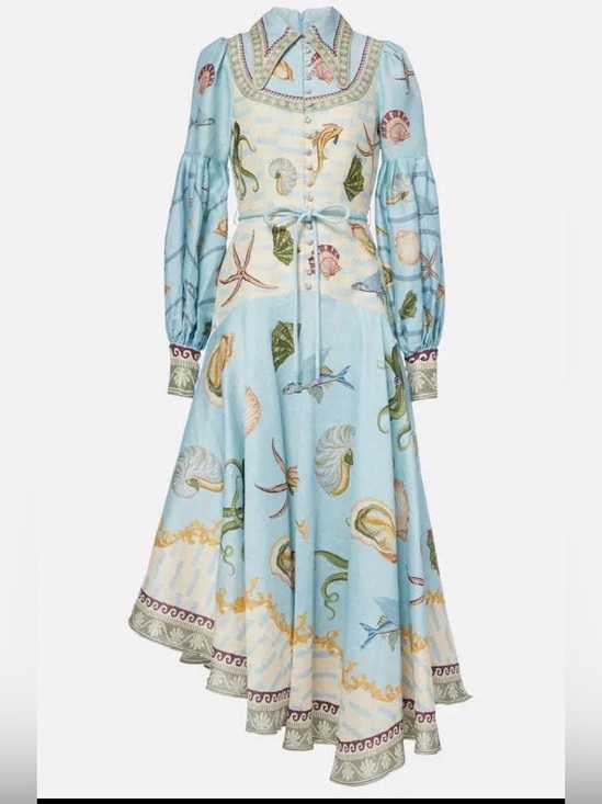 Alemais Dresses & Skirts - Alemais Light Blue Seashell-Print Long Sleeve Midi Dress US 6 AU 10 New with Tag